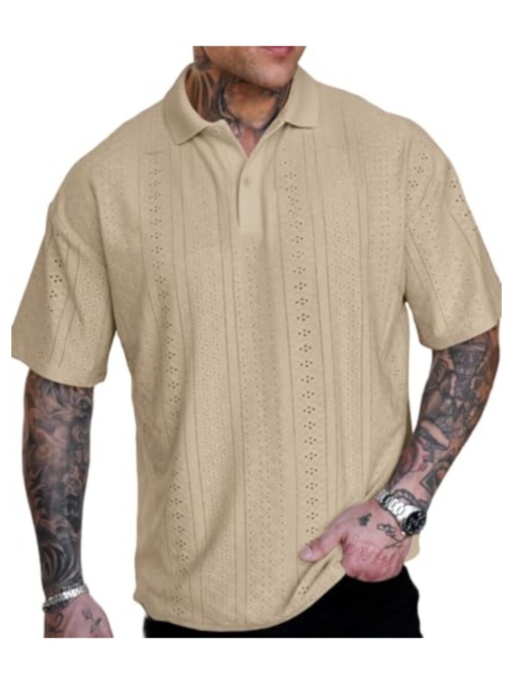 Mens Casual Polo Shirt Short Sleeve Knit Golf Dress Shirt Summer
